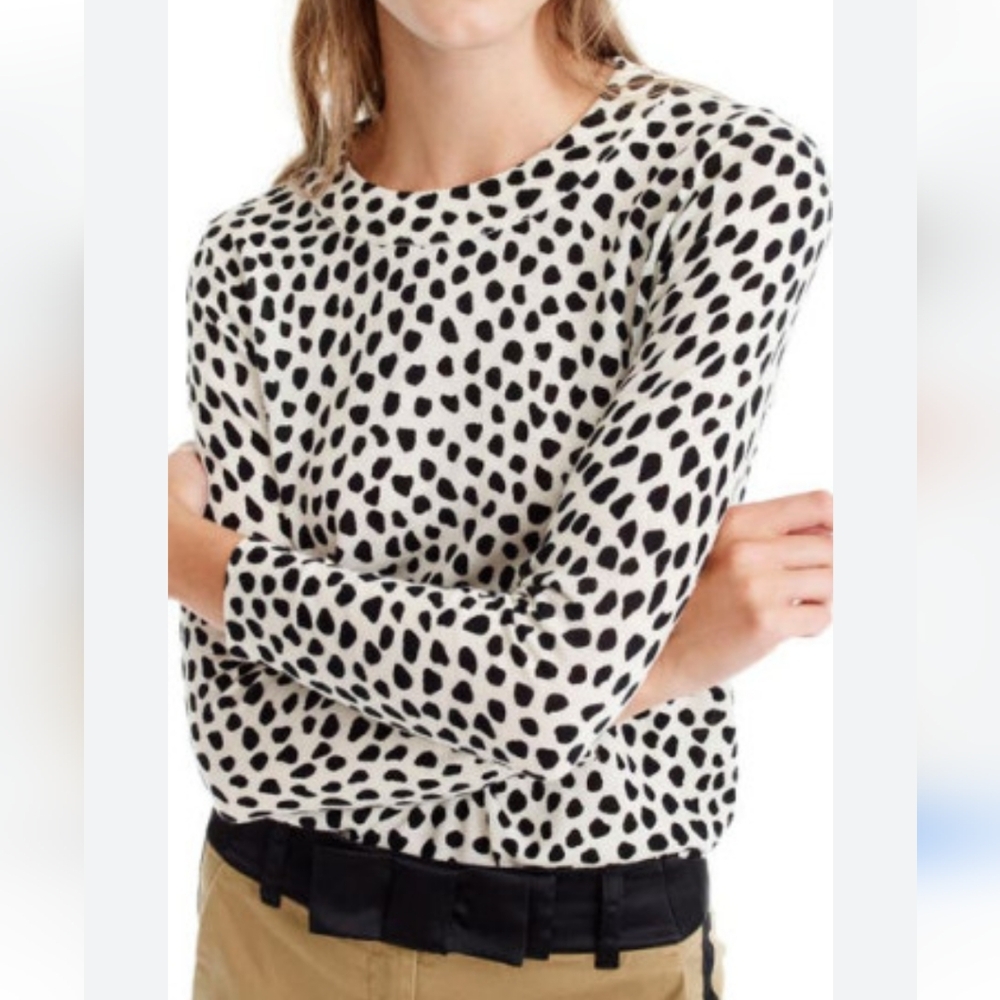 SOLD J. Crew Tippi Cat Print Wool Sweater Women's XS White Black Boho Retro
